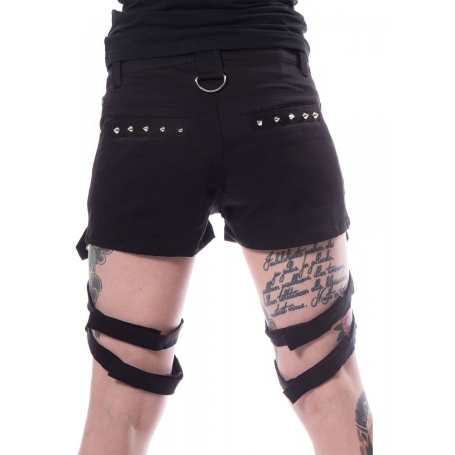 Sexy Goth Girls Shorts | Punk Babes Black Denim Mini Shorts with Detachable Straps